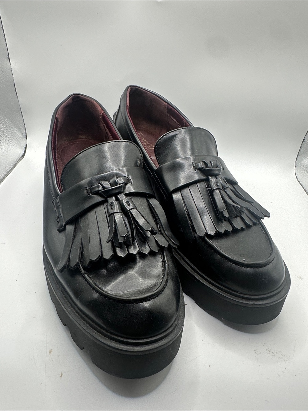 Franco Sarto  Black Faux Leather Kiltie Tassel Loafers size 10M